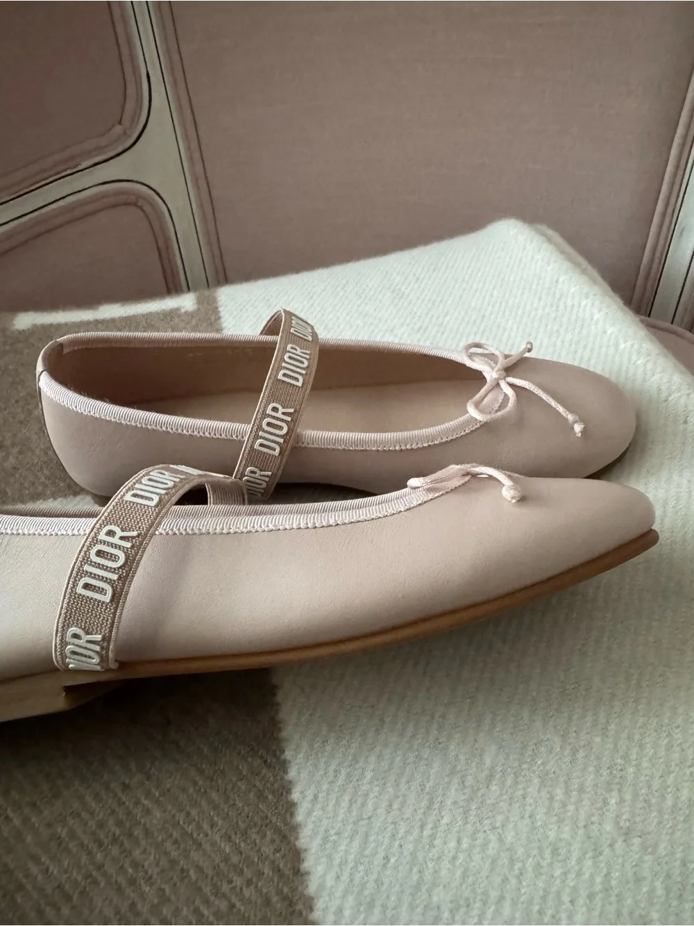 Dior Girls' Pale Pink Logo Strap Ballet Flats